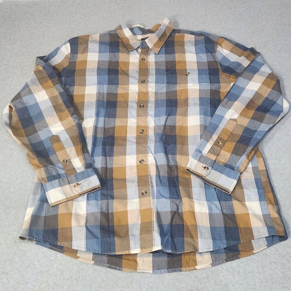 Lee Men’s XL Shirt Regular Fit Stretch Plaid Long Sleeve Button Down Blue Brown